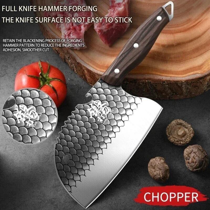 Selected Stainless Steel Fish and Meat Kitchen Knife with Ergonomic Handle - Sharp and Durable Versatile Meat Cleaver for Everyday Home Cooking and Outdoor Food Preparation