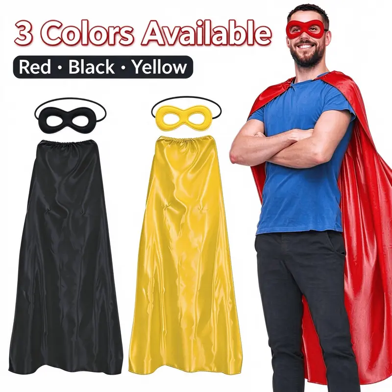 Unisex Adult Superhero Cape & Mask Set, Dual-Use Festive Costume for Halloween & Christmas, Men Women Hero Dress-Up, Holiday