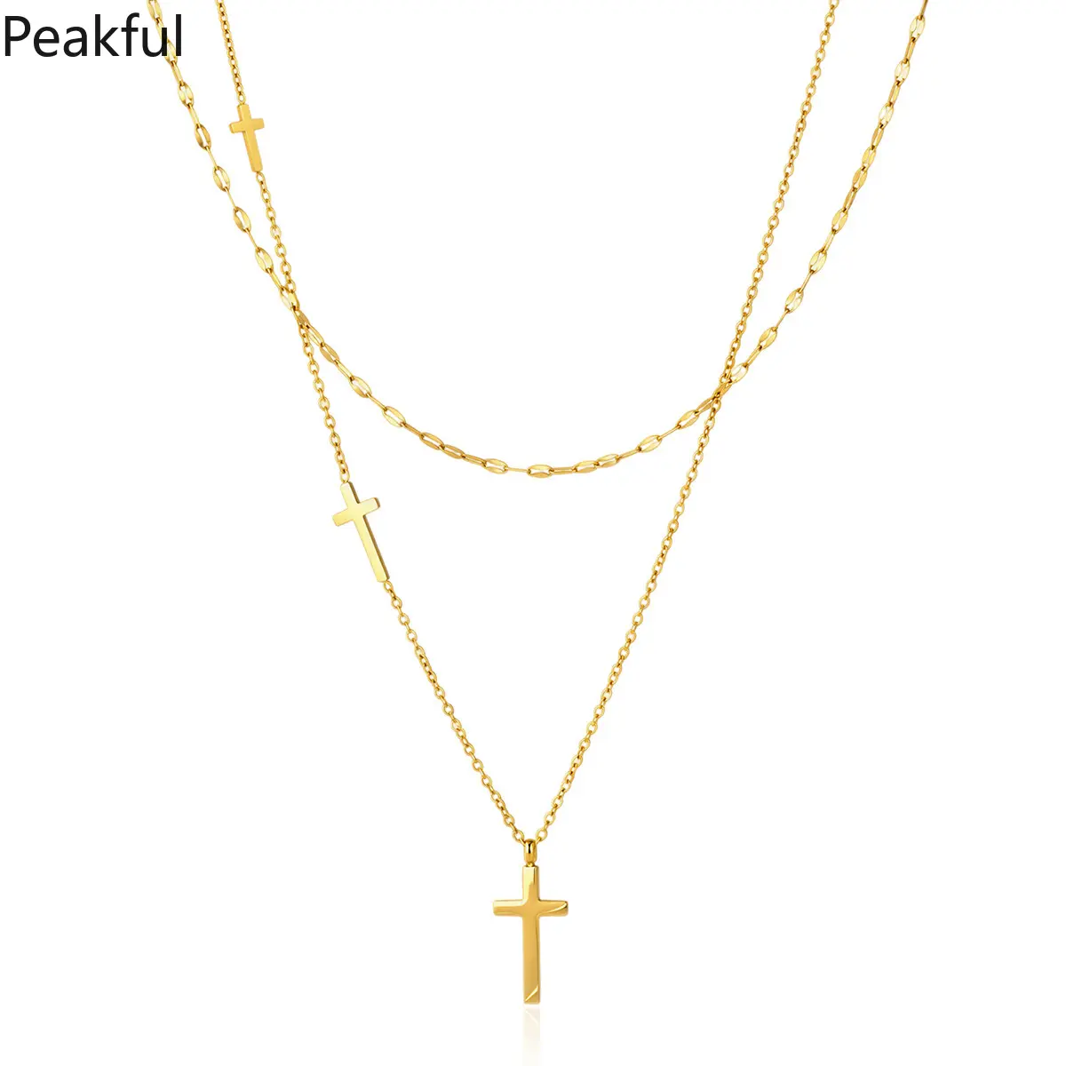 Double-Layer Cross Necklace for Men Women, Stainless Steel Tarnish-Free 18K Gold Clavicle Chain with Hypoallergenic Design, Niche Lightweight Jewelry, Perfect Commute & Party Statement