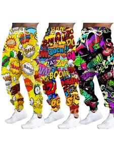 Men's 3-Piece Set Explosive Graffiti Pattern 3D Printed Joggers, Loose Fit Sport Pants, Comfortable Running Wear, Trendy Athletic Apparel