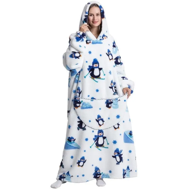 Cute Cartoon Print Hoodie Hooded, 1 Count 320GSM?Soft Warm Wearable Blanket Hoodie, Wearable Hooded Blanket, Warm Sherpa Fleece Hoodie Blanket with Pocket for Adult Women & Men, Valentine's Day Gift（gift） Weighty Fabric Easygoing Fit