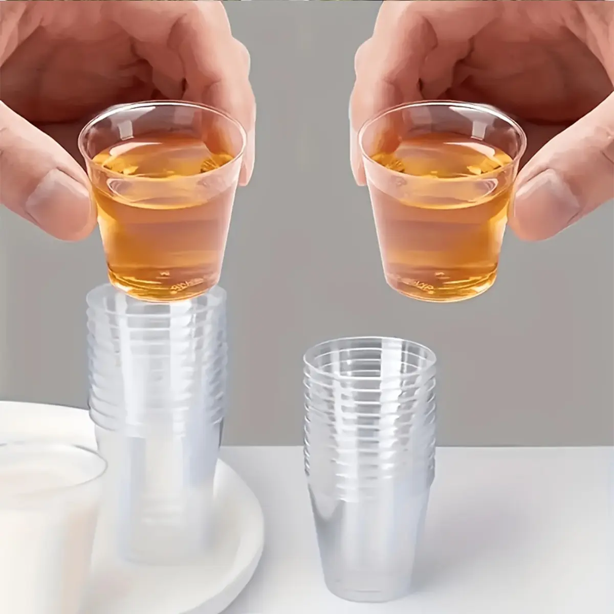 50/100pc Transparent Plastic Mini Cups, 1 Ounce Reusable Party Drinking Glasses, Clear Dessert Cups, Ideal for Sauce, Jelly Wine, Pudding, Christmas, Halloween