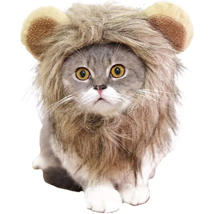 Halloween  Lion Mane Wig Costume Christmas Little  Lion Hair Adjustable Washable Funny  Puppy Dress Up Hat Cute Kitten Kitty Hair Mane with Ears for Holiday Photo Shoots Cospaly Party Size L