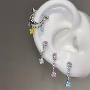 Star Chain Small Zircon Hoop Earrings for Women Stainless Steel Ear Bone Nail Earring New Trendy Body Piercing Accessorie
