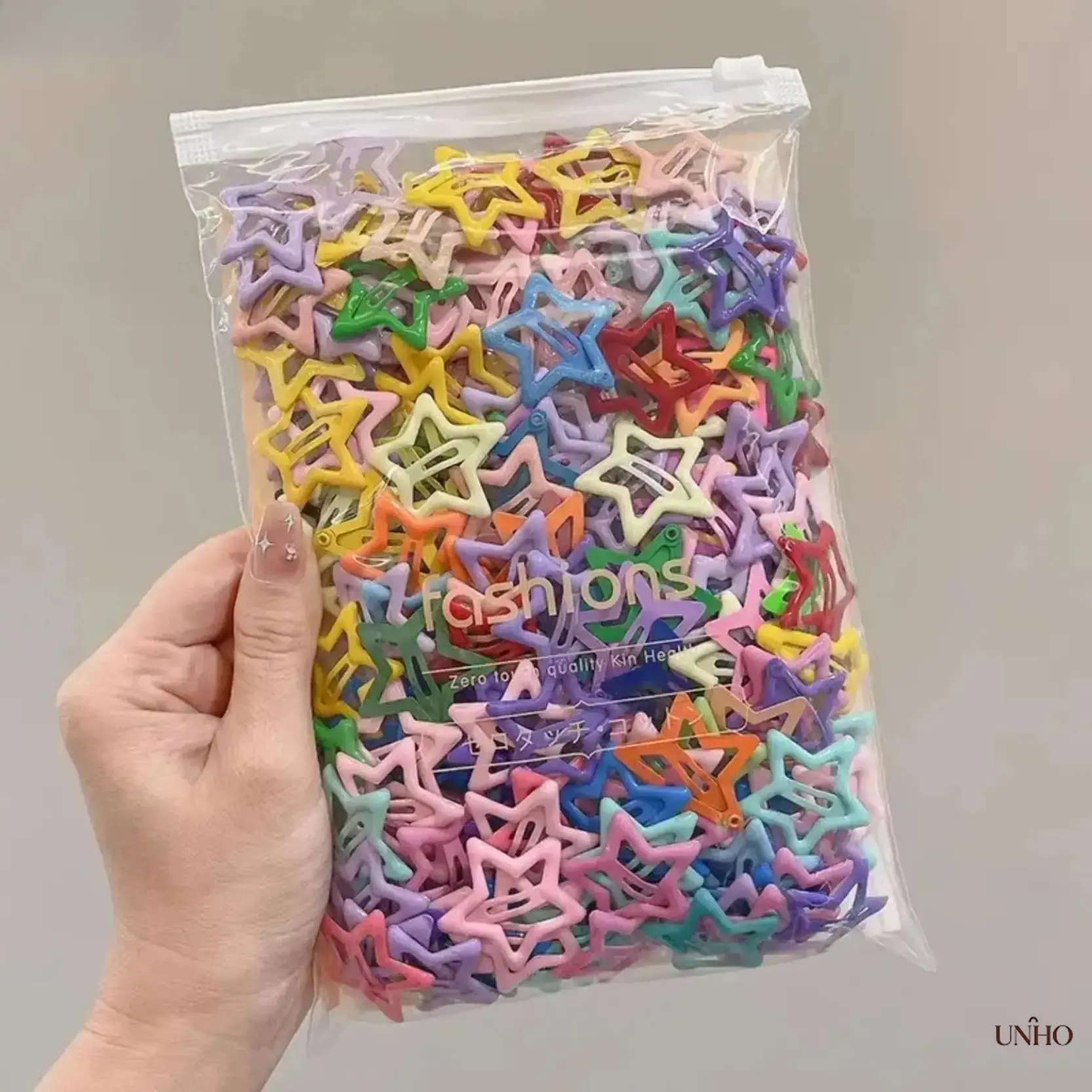 100-Pack Candy-Colored Star-Shape Non-Slip Hair Clips Barrette Kit, Lightweight Bag Accessory for DIY Luggage & Bags Daily Use