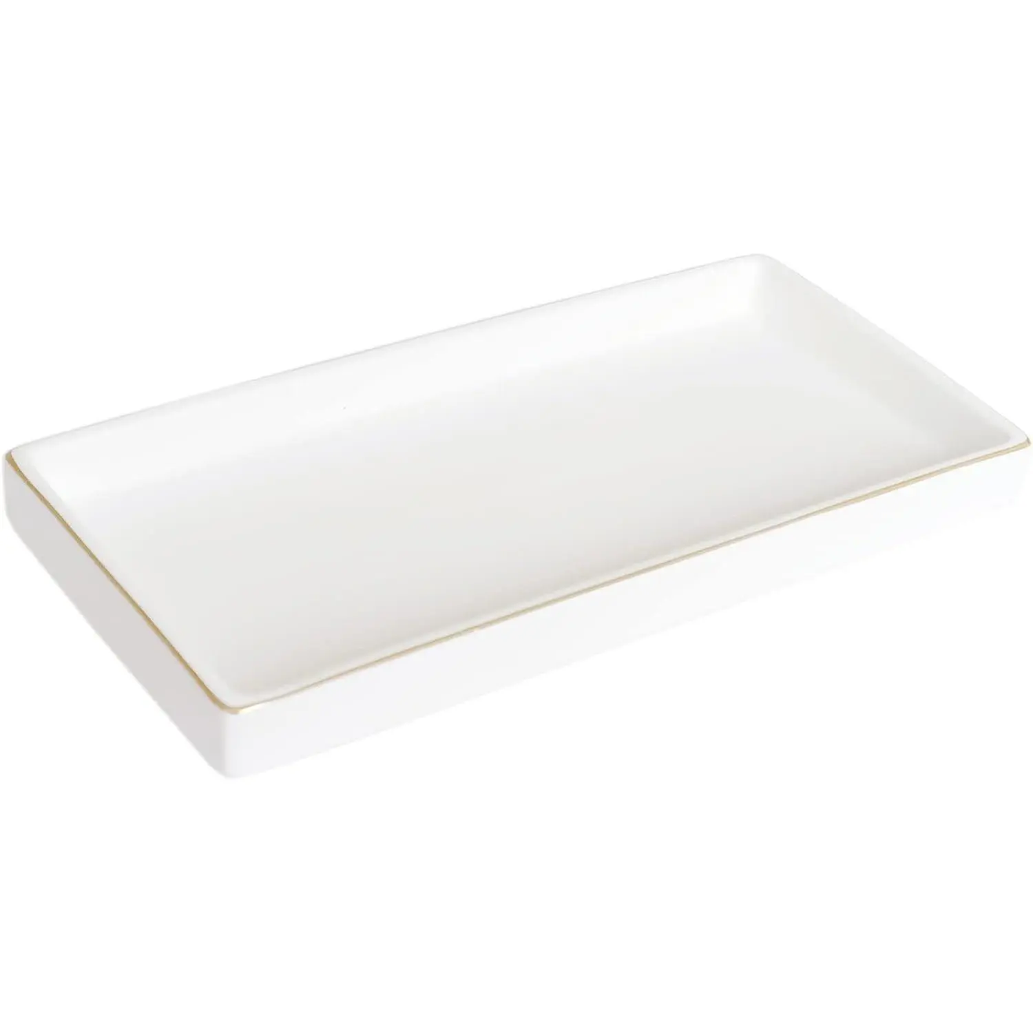 10 x 5 Ceramic Bathroom Tray for Countertop, Decorative  Tray for Dresser Tops, Small Rectangular Trays for Perfume, Candle, ,  (White)