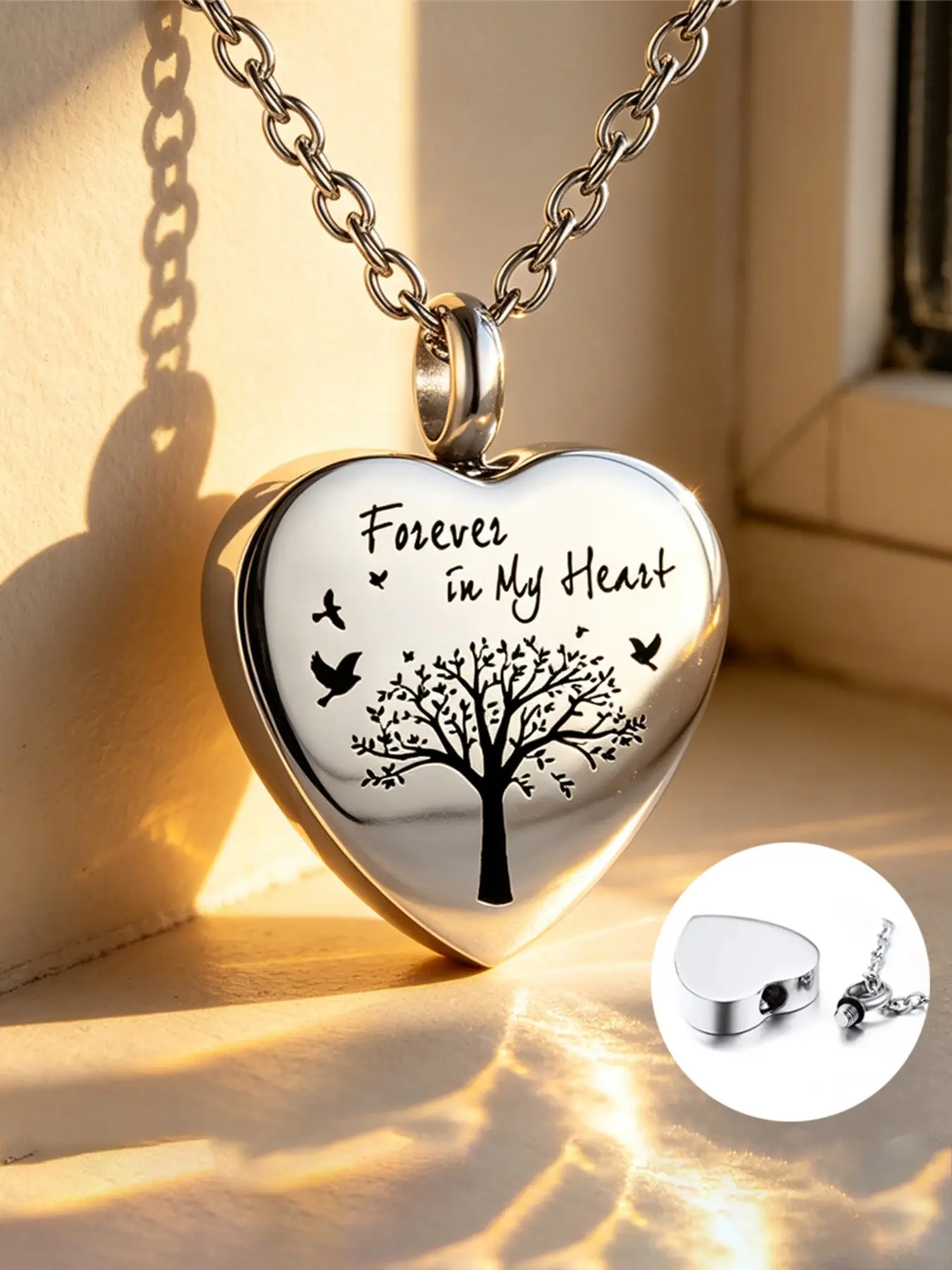 1 Pcs Heart Urn Necklace for Ashes Forever in My Heart Cremation Memorial Jewelry Keepsake Pendant for Loss Sympathy Gift