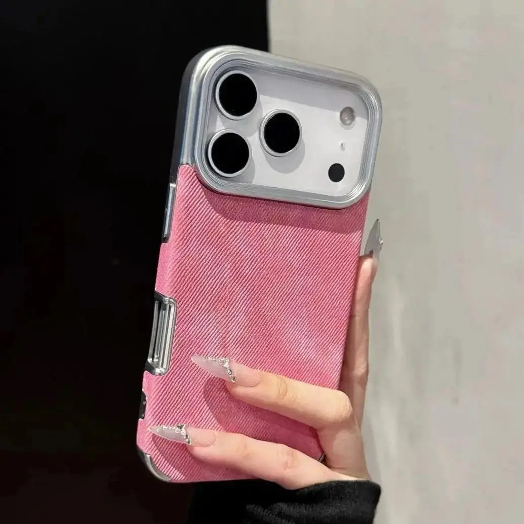 Luxury Vintage Denim Jeans Fabric Case For iPhone Air 17 16 15 14 13 12 ProMax 11 Plus Cowboy Plating Soft Bumper Business Cover