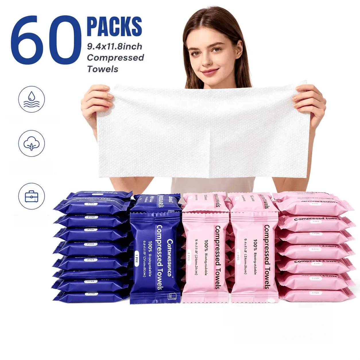 Compressed Towel Tablets, Disposable Extra Thick Ultra Soft, Portable Face Cloths, Travel, Home, Camping, Gym, Makeup Removal, 60/120/180 Packs