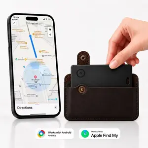 Wallet Tracker Card with Leather Wallet, Works with Apple Find My & Google Find Hub, 6-12 Years Battery, Father’s Day Gift