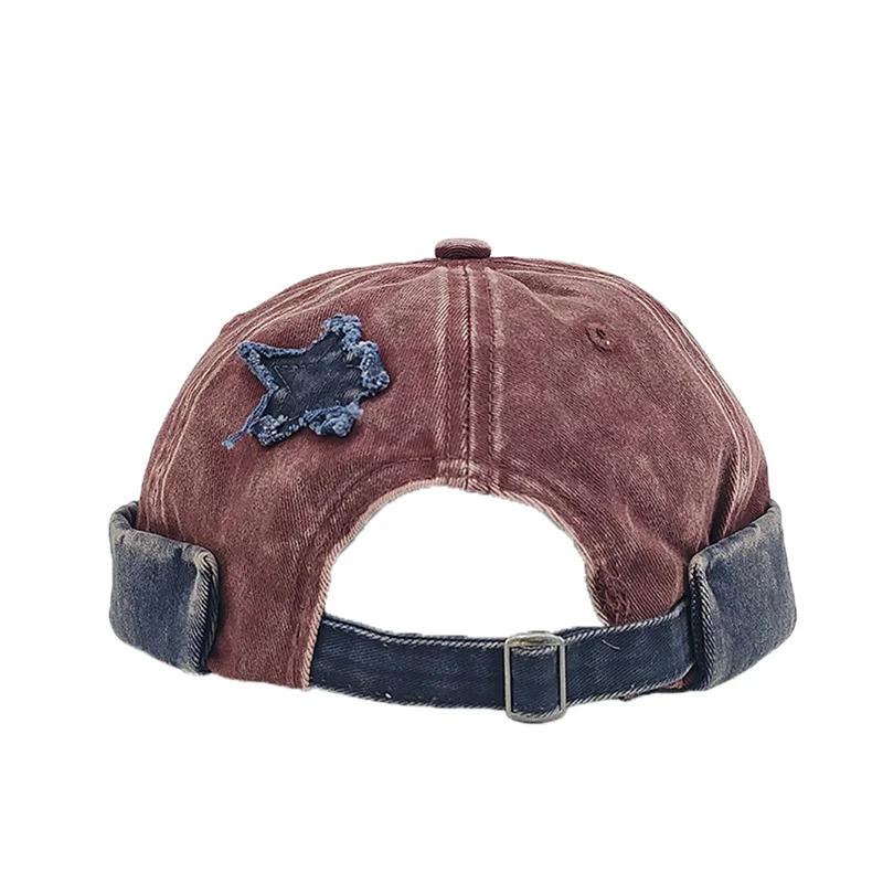 Unisex Washed Color Brimless Caps Without Visor Star Splicing Docker Cap Letter Adjustable Beanie Hat Vintage Style Hip Hop Hats