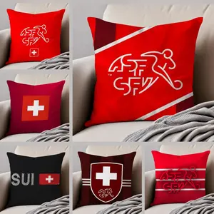 soccer game 2026 world cup Switzerland Pillow Case Anti-dustmite Pillowcase  Sofa Cushion Cover with Invisible Zipper Silky Short Plush Polyester Microfiber Fabric White Available in Standard Queen King Sizes for Home Bed Use