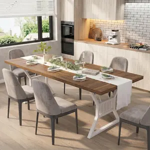 70.8" Dining Table for 4-6 People, Rectangular Farmhouse Wooden Kitchen Table with Heavy Duty Metal Legs, Multi-Functional Large Kitchen & Dining Room Table, Modern Rustic Desk for Living Room Study Office Home Gathering Use (Only Table)