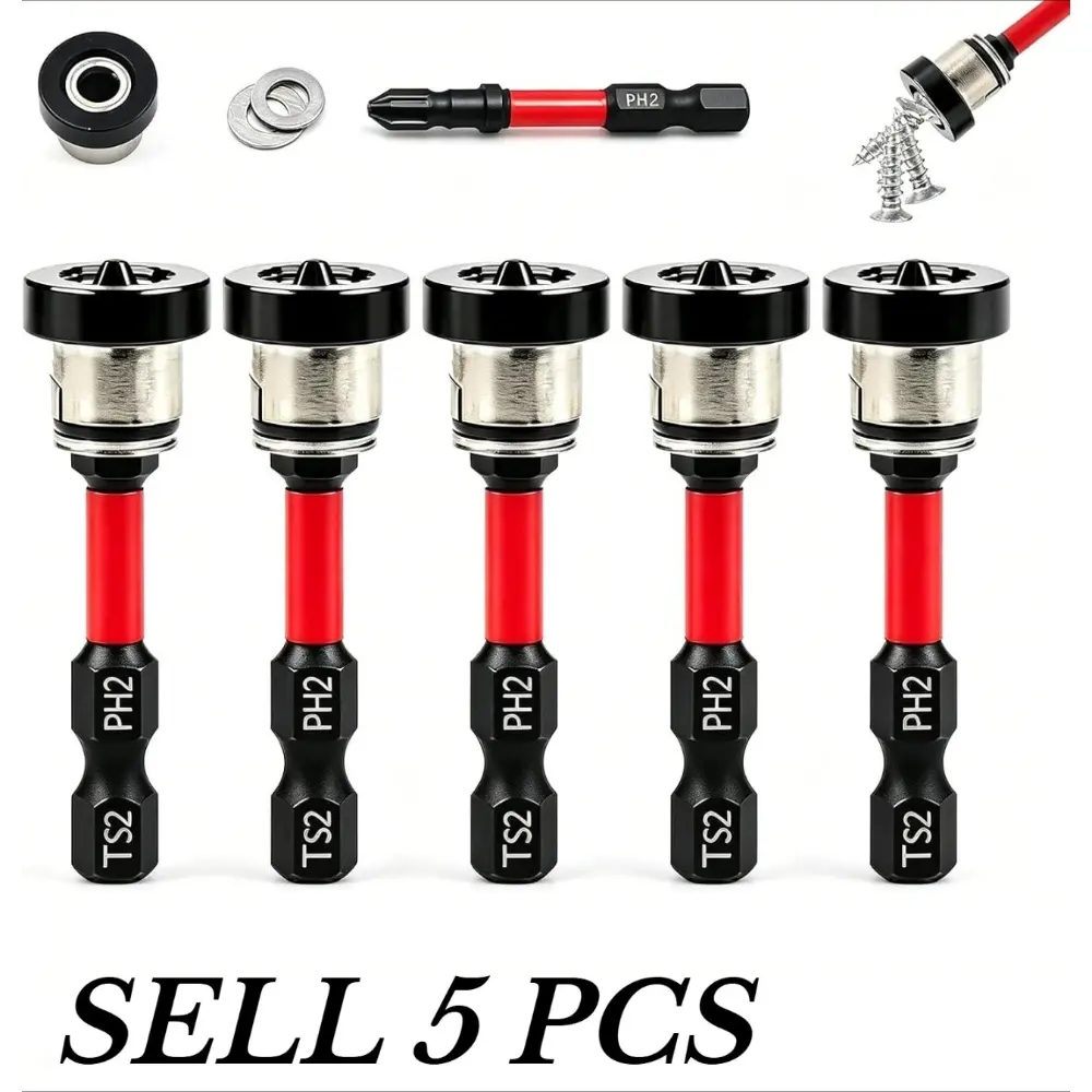 5 pcs Drywall Screw ,Setter Screwdriver Bits, Adjustable Depth Positioning Dimpler Bits Removable Magnetic Collar for Plasterboard Sheetrock Scr