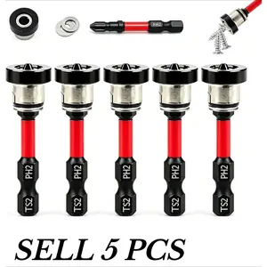 5 pcs Drywall Screw ,Setter Screwdriver Bits, Adjustable Depth Positioning Dimpler Bits Removable Magnetic Collar for Plasterboard Sheetrock Scr