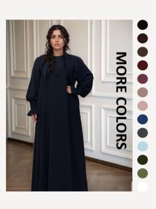 women's plain shirred flounce sleeve zipper back dress, homecoming dresses, casual longsleeves round neck maxi dress for daily wear, ladies clothes for all seasons, moo moo dresses, modesty womenswear, classy modest dresses, casual loose dress