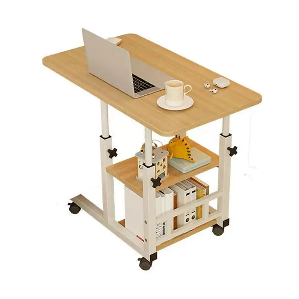 Height Adjustable C-Table with Wheels – Small Overbed Table, End Table with Storage Shelves, Sofa Desk – Hospital Laptop Stand, Drawing Desk, Mobile Couch Snack Side Table with Tiltable Drawing Board