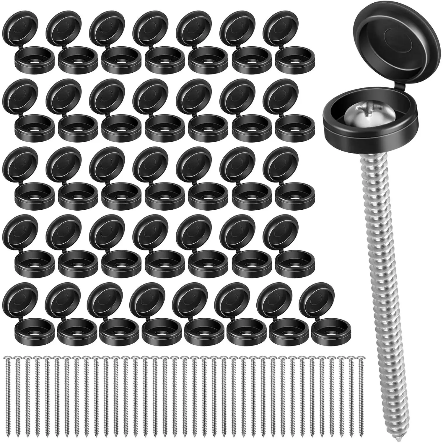 36 Set 3 Inch Shutter Screws and Caps Black Shutter Screws with Caps