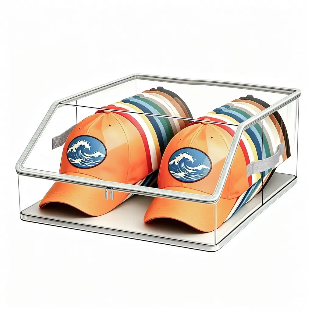 24 Baseball Hat Storage Box, Large Capacity Straw Hat Organizer, Foldable Hat Display Case, Transparent Design, Dustproof Storage Boxes, Ideal for Home Closet