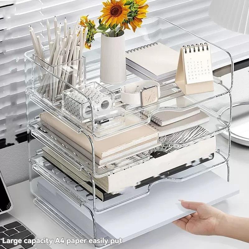 Transparent Desktop Organizer Box, 1 Count Stackable File Storage Box, Desk Side Storage Solution for Document Sorting & Categorizing, Files Organizer