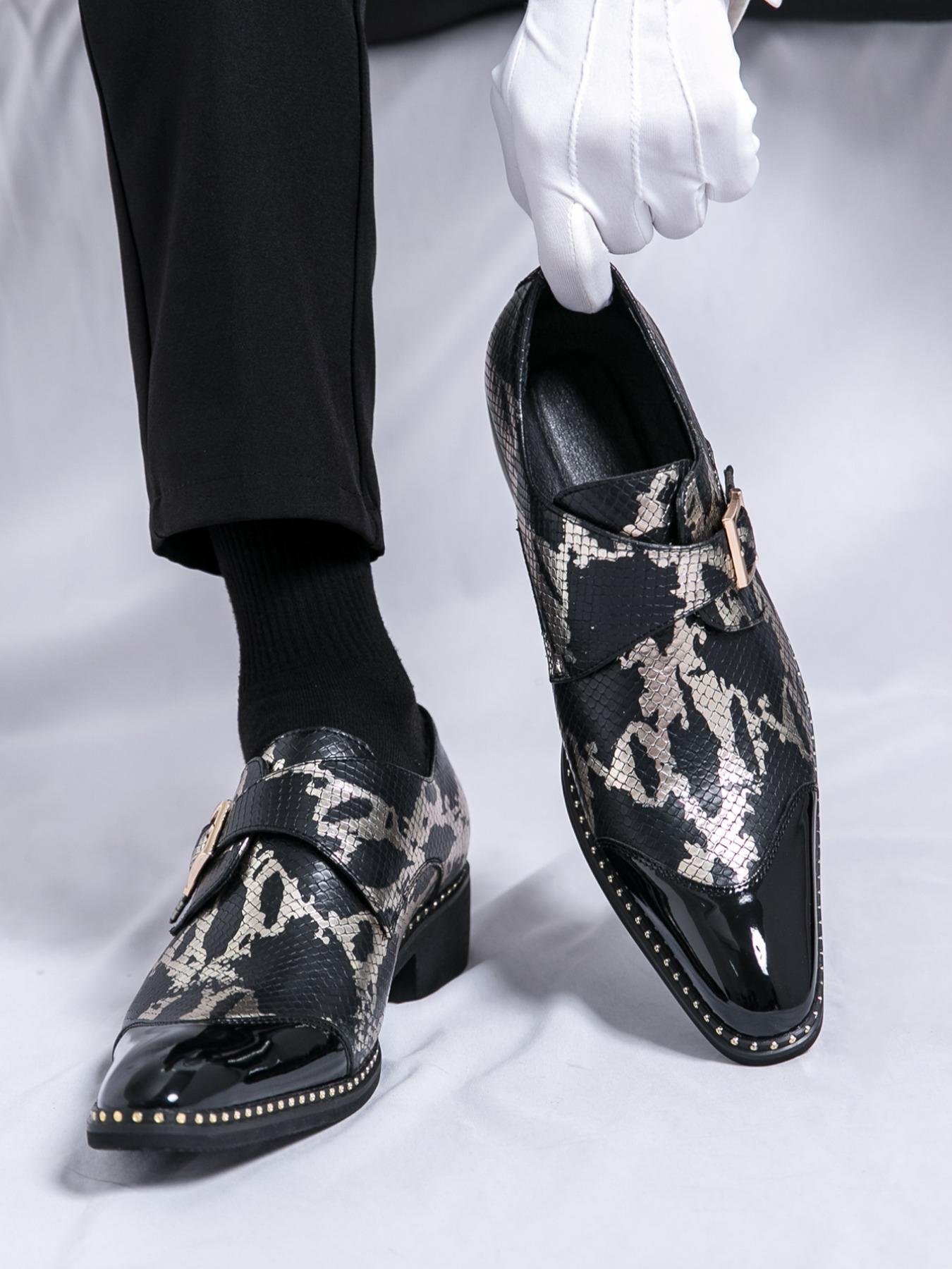 Men's Fashionable Snake Skin Print Design Dress Shoes, Business Casual Shoes, Casual Comfortable Pointed Toe Slip on Shoes for Daily Wear, Lightweight Breathable Shoes for Men, Boy