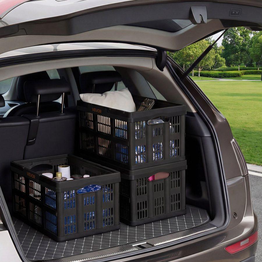 VEVOR Plastic Collapsible Storage Bins, 45L 3 Packs, Stackable Folding Storage Crates with Handles, Holds 33 lbs Per Bin, Foldable Heavy Duty Containers, Space-Saving Baskets, for Home Organizing