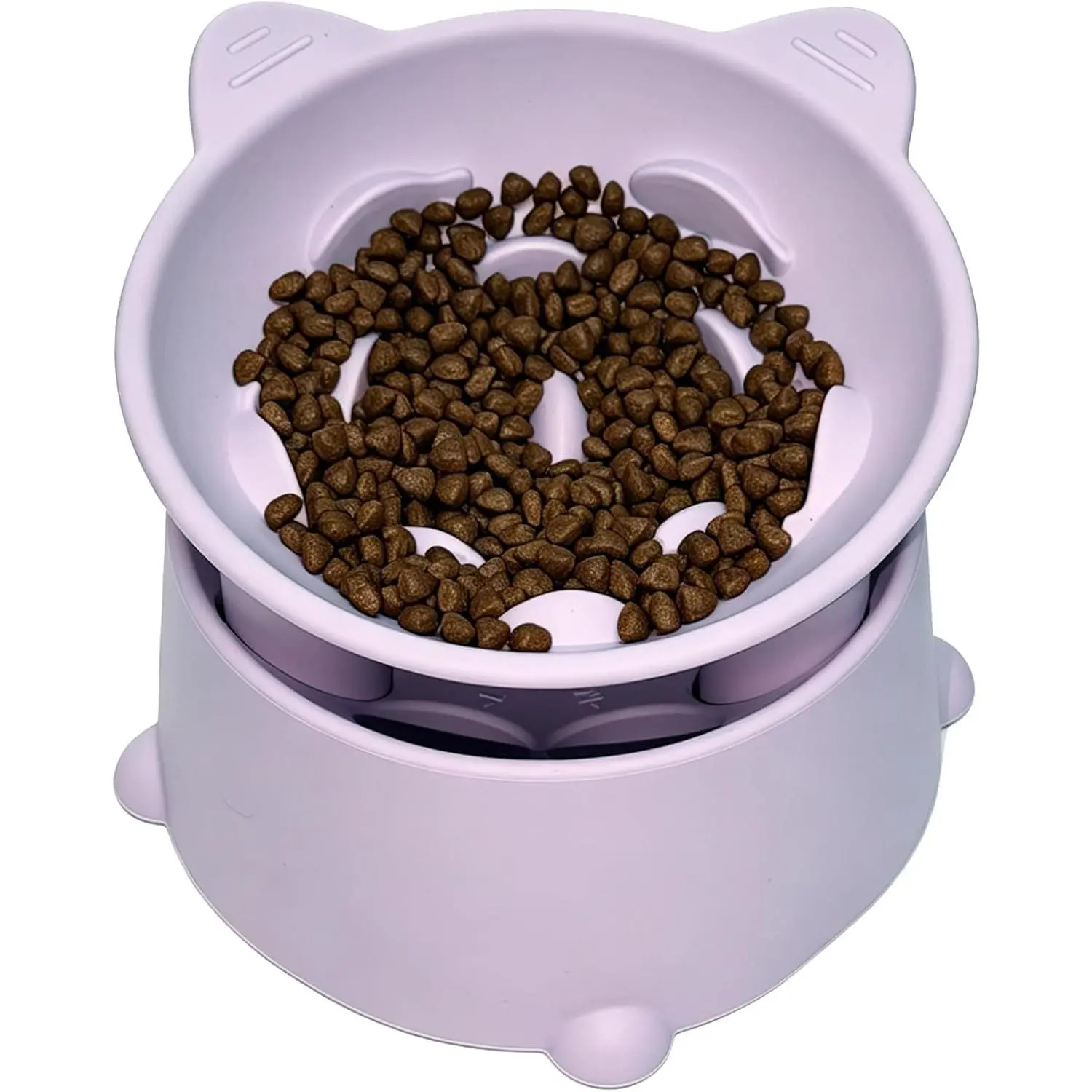Elevated Silicone Slow Feeder Cat Bowl, 5.4 Inch Tilted Design with 3-Heights Adjustable Stand, Anti-Vomiting, Joint Relief, Universal Fit for Dry & Wet Food, Easy to Clean - Lilac, Tilted Base