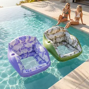 Inflatable Water Sofa, Tropical Pool Float Chair with Cup Holder, 3-in-1 Inflatable Relaxing Seat, Square Single Mesh Fabric Float, for Pool, Lake, and Outdoor