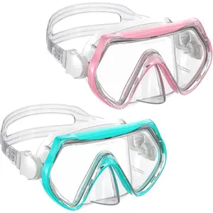 Kids Swim Goggles, Swimming Snorkel Diving Mask with Nose Cover for Youth 6-14 Tempered-Glass Panoramic View