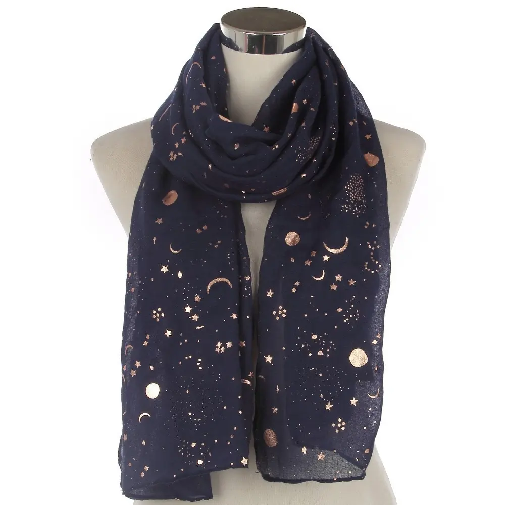 Summer Scarf for Women, Lightweight Sun Protection Shawl with Moon Star Print, Soft Breathable UV Protection Wrap, Thin Cooling Cover Up for Beach, Travel, Outdoor, Vacation and Air-Conditioned Rooms