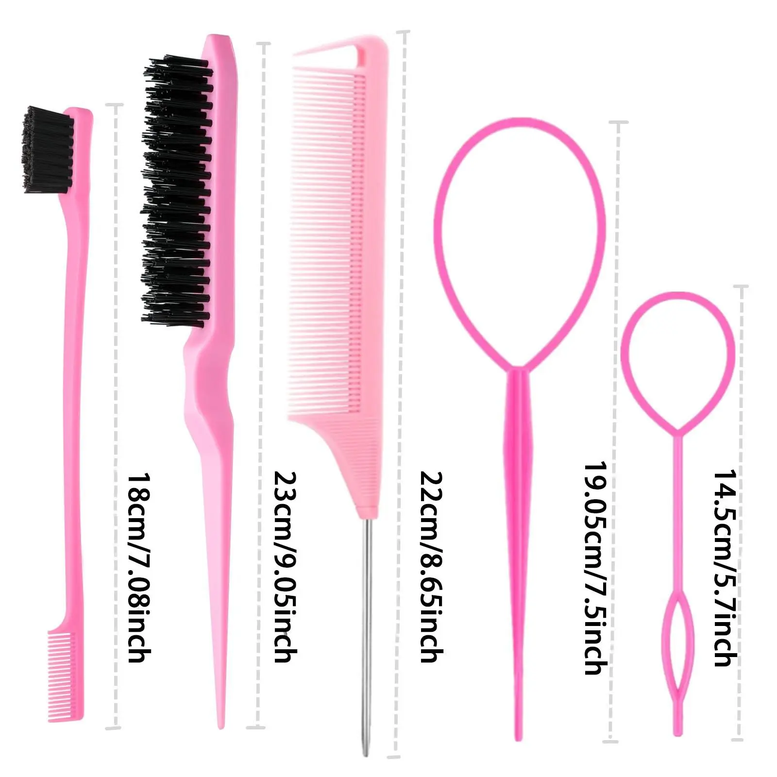 8pcs Women's Hair Styling Comb Set, Root Volumizing & Edge Control Brushes, Metal Fine-Tooth Comb, 4 End Styling Combs, Portable Gift Box