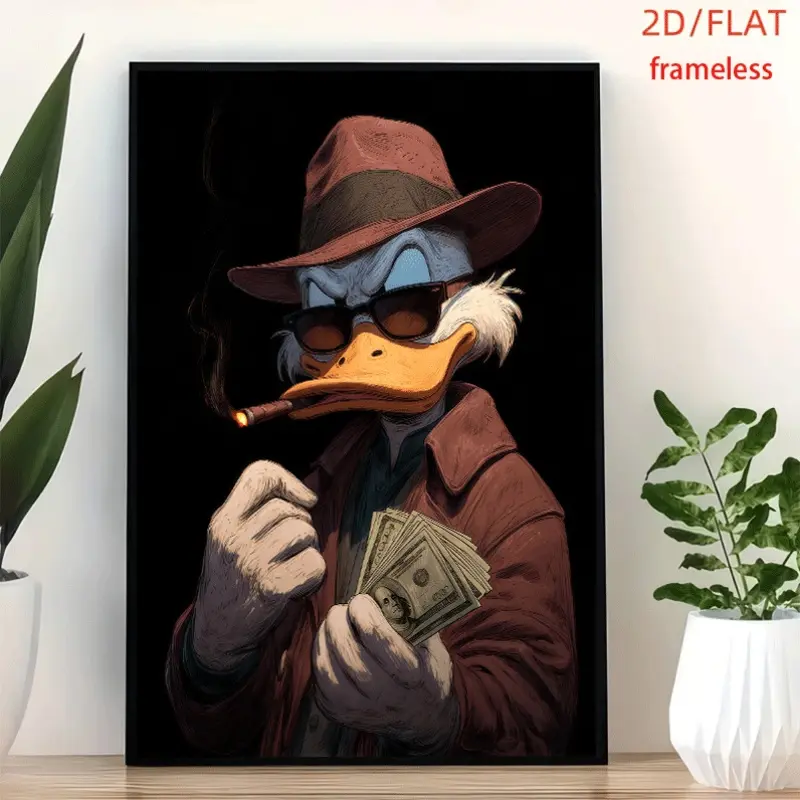 frameless Gangster Duck Sticker Art Decor Print Poster, Wall Art for Living Room, Bedroom, Office, Dining Room & Bar, Perfect Gift & Home Decor, 12in x 16in