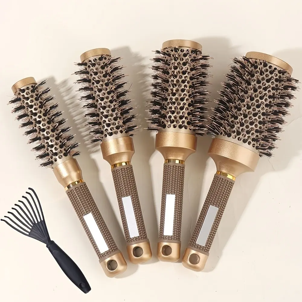 5pcs Round Hair Comb Set, Quick Clean Curling Comb, Aluminum Tube Design, Salon Style Hair Styling Tool, Easy Maintenance Hair Brush, Hair Styling Combs