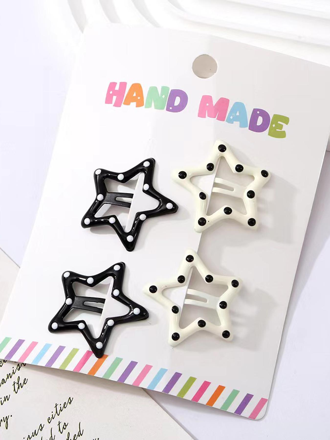 Cute Polka Dot Pattern Hair Clips, Casual Simple Heart & Star Design Hair Accessories for Women & Girls, Minimalist Headwear Suitable for Daily and Casual Use