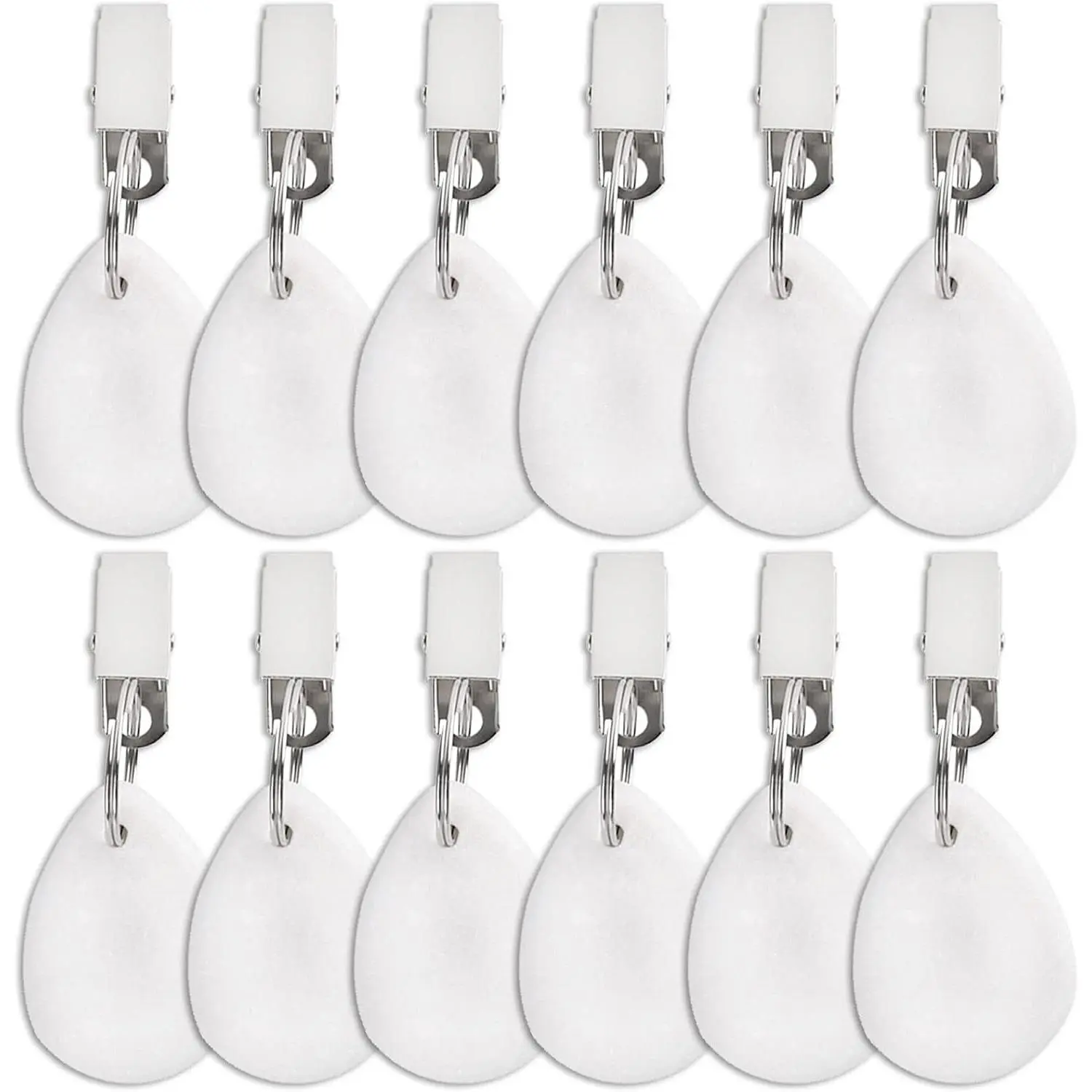 12 PCS Tablecloth Weights, Marble Stone Table Cloth Weights Indoor Outdoor, Teardrop Heavy Table Cover Holder Hanger with Metal Clip for Patio, Picnic, Garden Flag, Curtain (White)