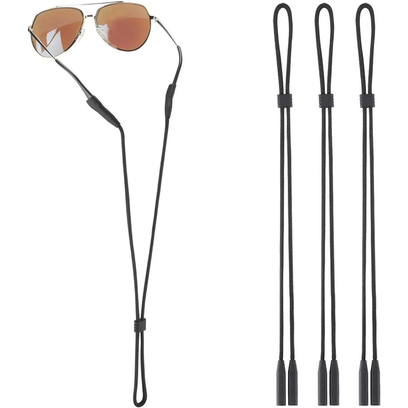Eyeglasses Strap Holder for Slim Arms Glasses - Eye Glasses Holder Straps Around Neck - Sunglasses Straps Lanyard for Men Women Kids - Eyewear Retainer String Cords - 3pcs Black