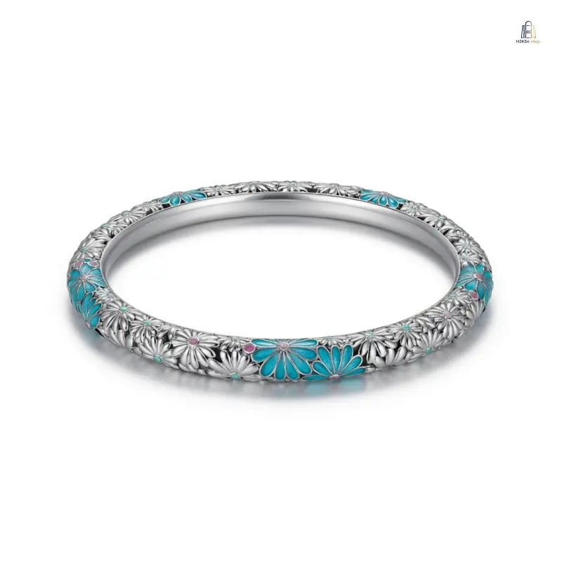 Women's 2026 New Daisy Enamel Bangle - Chinese Minimalist Solid Circle Bar Bracelet, Elegant Versatile Female Jewelry for Daily Wear, Ideal Gift for Office Outfits
