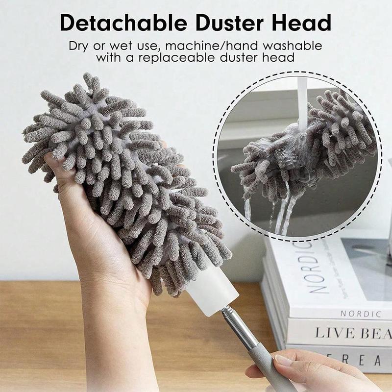 Microfiber Duster for Cleaning, 1 Count Hand Washable Duster with Replaceable Microfiber Head, Detachable Cleaning Brush Tool for Office, Car, Window, Furniture, House Cleaning Tools, Air Duster, Cleaner, Home Cleaning Products