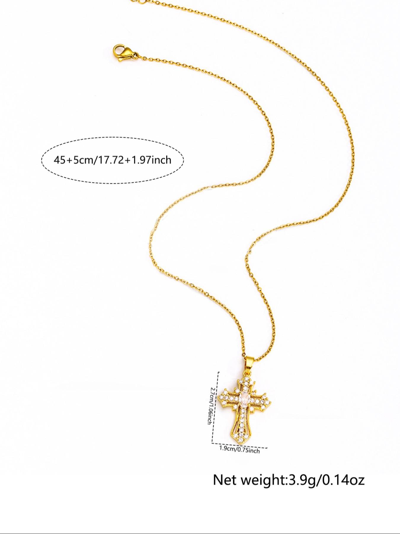 Rhinestone Cross Pendant Necklace For Women For Gift, Coptic Cross Necklace, Clavicle Chain Necklace, Fashion All-match Accessory