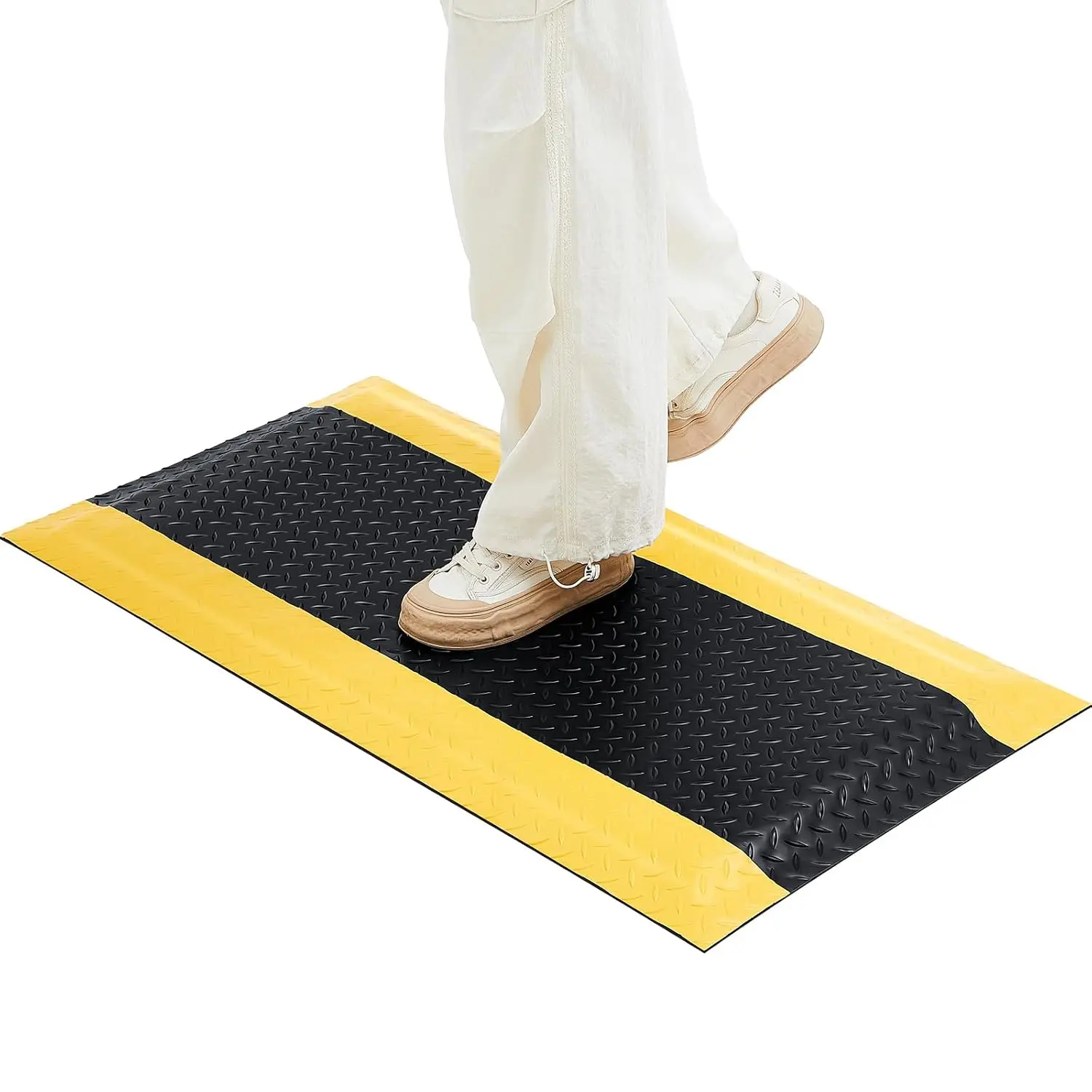 Anti  Mats Industrial 1.67 'x 3.25' Heavy Duty Commercial Grade  Plate Vinyl Non Slip Safety  Floor Mat Black with Yellow Border 7/8 Inch Thick Sponge for Work Stand