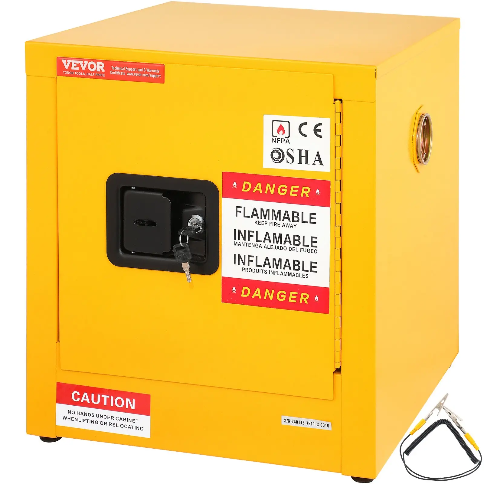 【Summerfinds】VEVOR 11 Gal Fire Resistant Flammable Safety Cabinet, Cold-Rolled Steel Single-Door Storage, 16.9x16.9x18.2 in, NFPA Code 30 & OSHA Compliant Yellow for Industrial Users