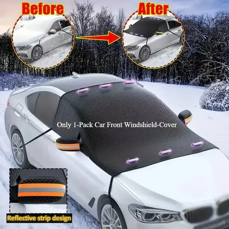 1 magnetic car windshield cover heavy-duty winter windshield protective cover, with reflective strip, UV protection,