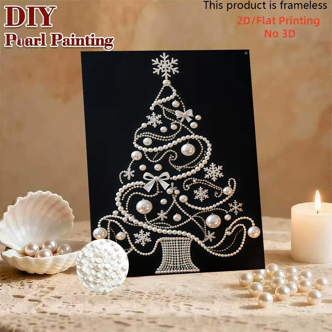 1PC DIY New Pearl Painting with Pearl Snowflake Christmas Tree Design, Suitable for Home Wall Decor Art, Perfect Creative Handmade Art Holiday Gift, Inspire Your Creative Inspiration and Passion, Frameless