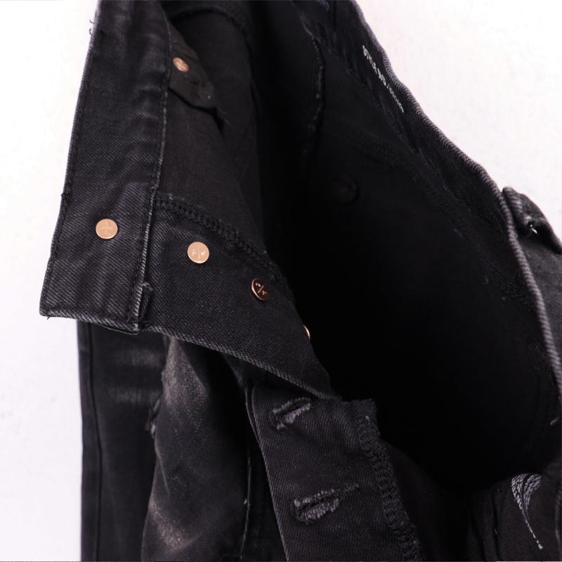 Men's Jeans High Street Black Ripped Old Foot Pants Casual Cotton Denim Fabric graduation  outfits rip frayed jean