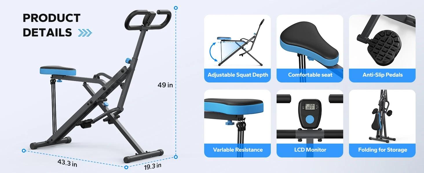 Squat Machine 2in1 Squat Rowing Machine Easy Setup Foldable Exercise Equipment Glute Trainer Machine Glutes Leg Home Fit