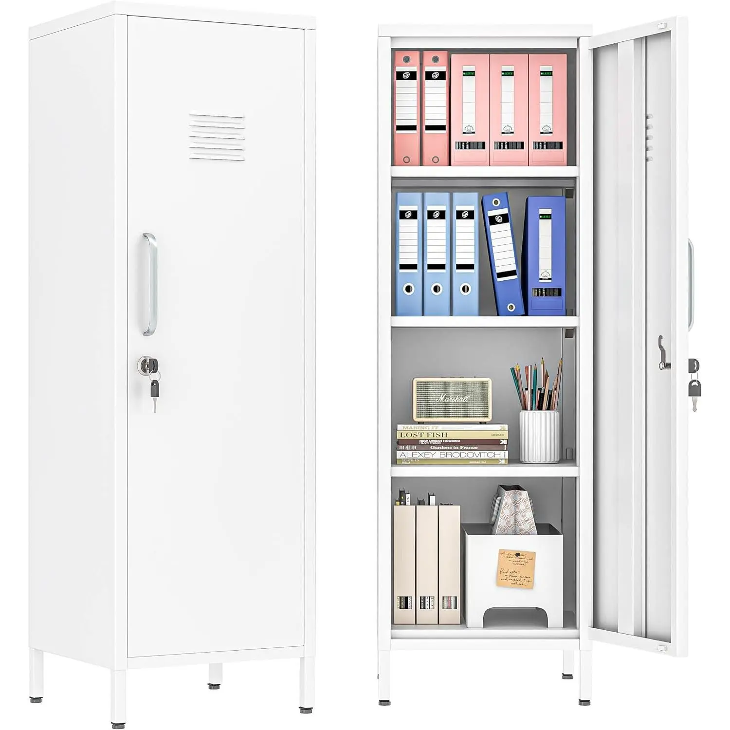 Metal Locker Storage Cabinet, Steel File Cabinet with Door and Shelf | Locked Storage Cabinet for Small Spaces, Locker for Employees, Storage Locker for Office Garage School Gym (1 Door,White)