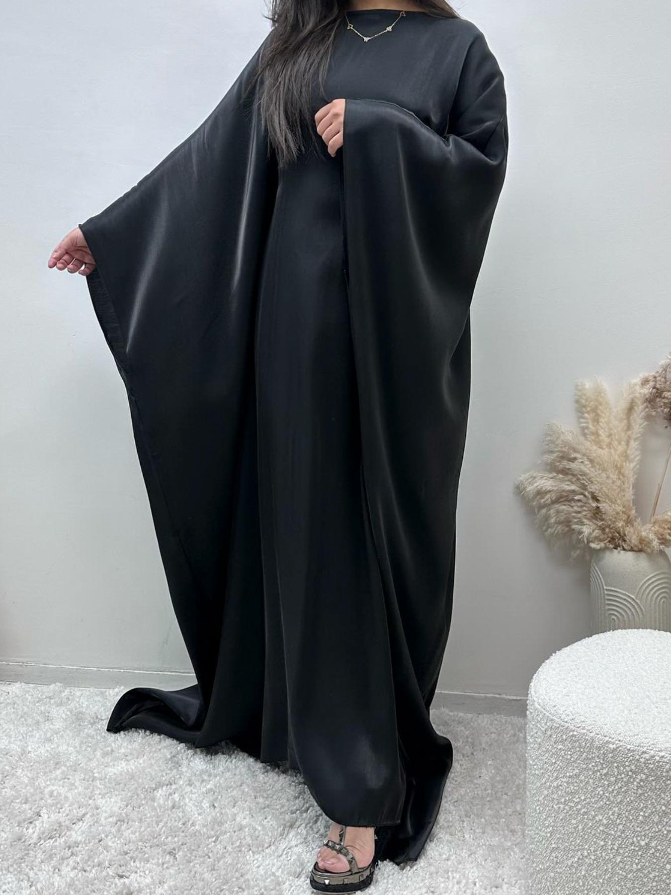 Women's Solid Color Round Neck Kaftan, Modest Fashion Long Sleeve Maxi Dress for Daily Wear, Women's Islamic Clothing for All Seasons