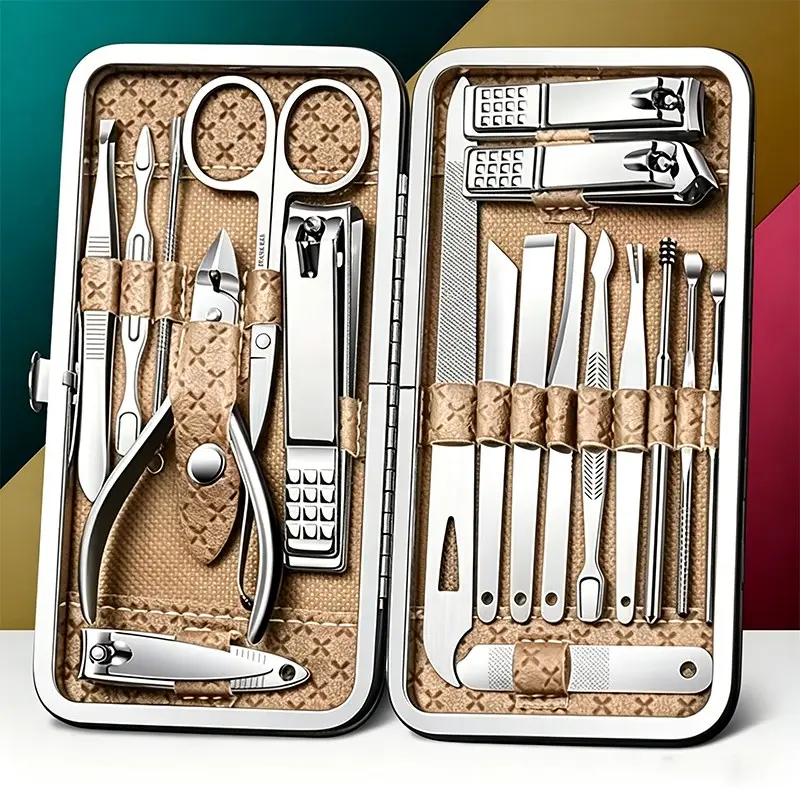 19pcs Nail Clippers Manicure Tool Set, Portable Travel Case, Cuticle Nippers, Professional Pedicure Kit, Grooming Kit for Travel, Nail Trimmer Kit, Nail Tools