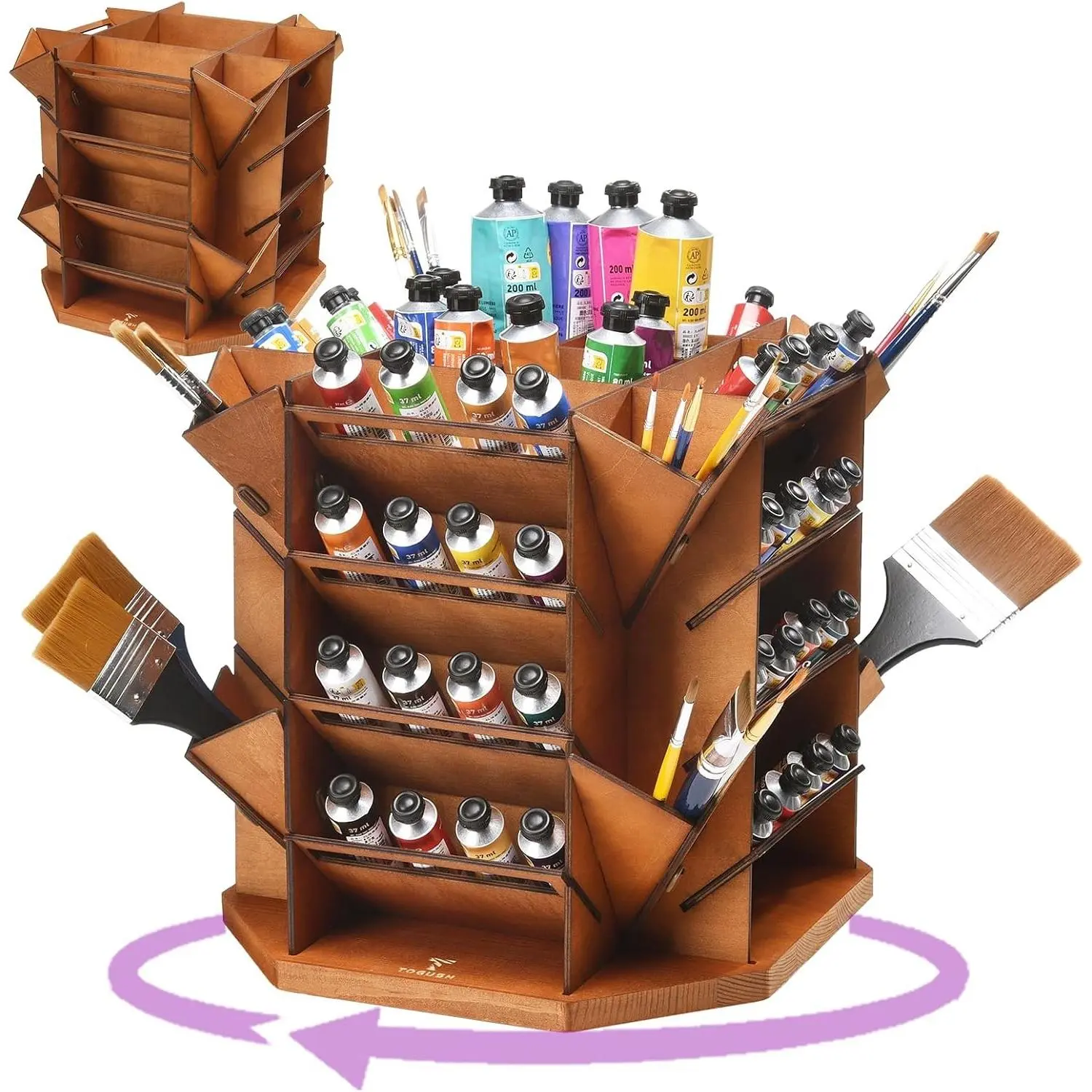 360 Degree Rotating Paint Storage Organizer 4-Tier Shelf Holds 80+ Paint Bottles Tubes Compact 12.6x12.6x13.1 Inch Art Supply Holder for Acrylic Oil Paints Brushes for Artists Studio School