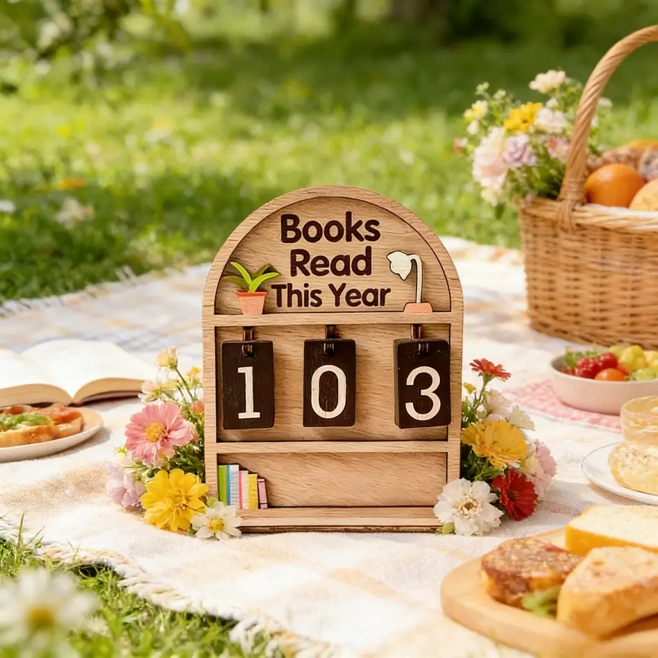 Wooden Annual Reading Tracker Organizer, Planner, DIY Text Base, Tracks Up to 999 Books, Bookshelf Decor, Gift for Readers, Teachers, Writers